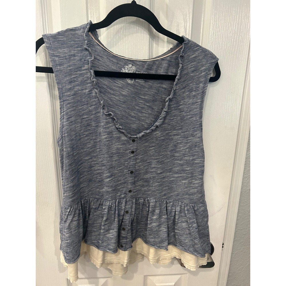 Pilcro Peplum Top Blue Heathered Ruffle Button Front‎ Sleeveless Boho Layered